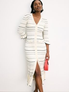 Sandro Striped Knit Maxi Dress Casual V-Neck Size 2